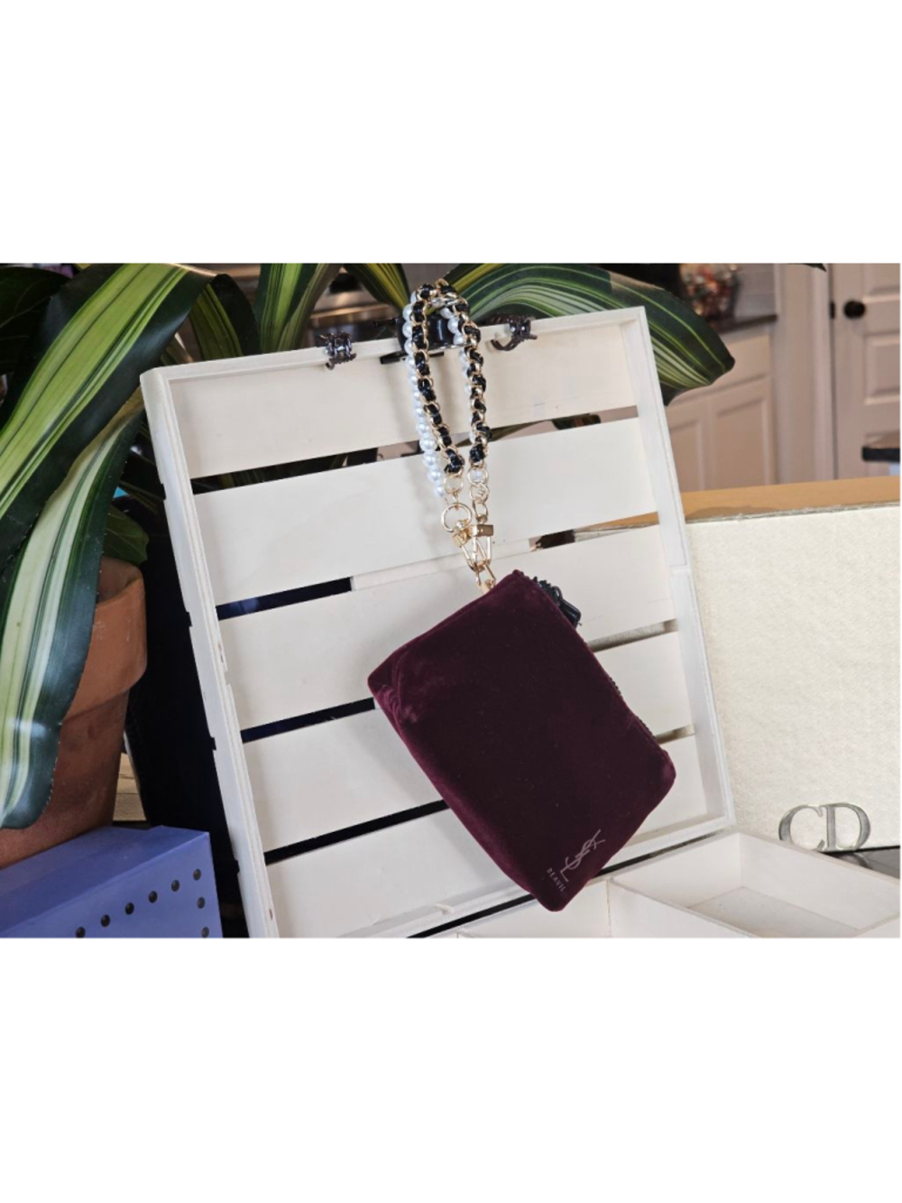 YSL Yves Saint Laurent Maroon Velvet Mini Clutch w/Wristlet Added - Picture 7 of 13